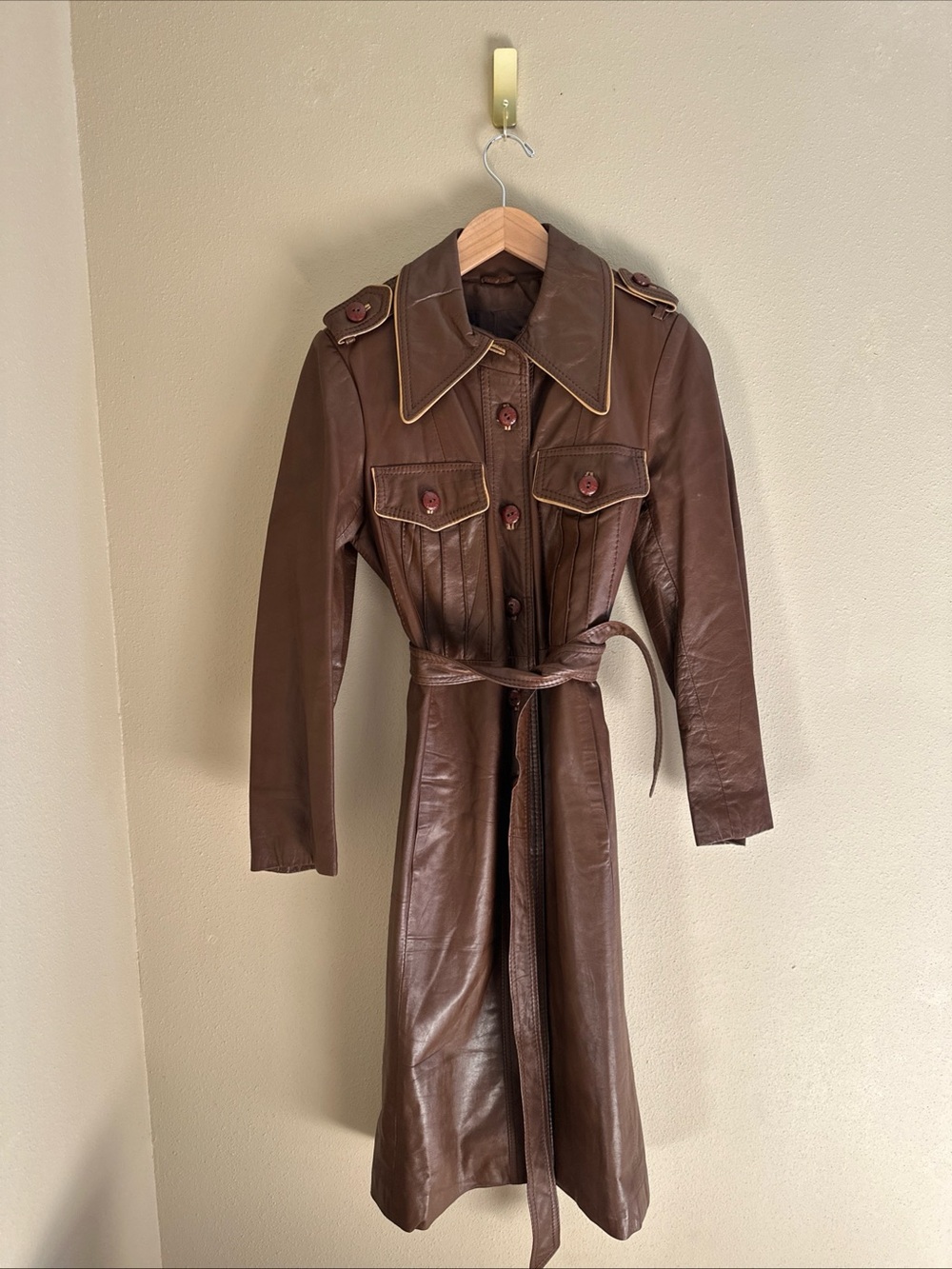 Vintage Suburban Heritage Leather Jacket 14 Womens Trench Coat Belted *Read*